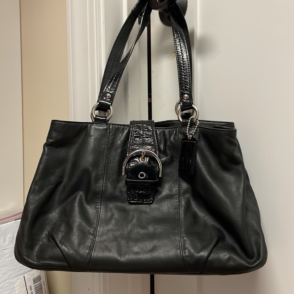 COACH SOHO EAST WEST Shoulder Bag Black Leather Carry All Tote